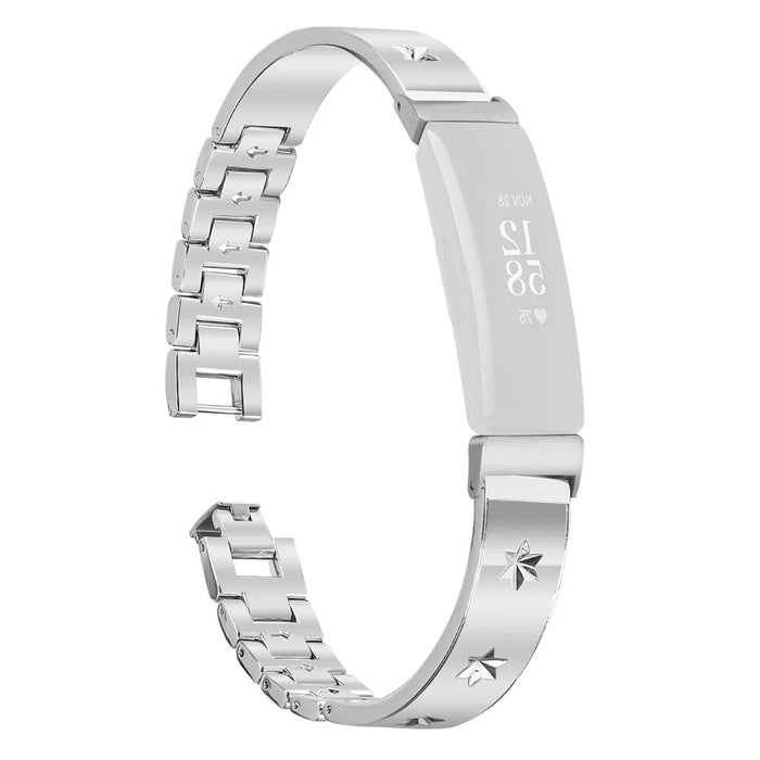 For Fitbit Inspire / Inspire HR Replacement Strap Metal Watch Band Snowflake Pattern, Silver - 1