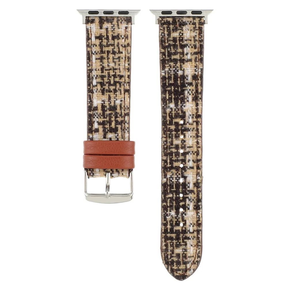 Plaid Texture Wool+Leather Strap for Apple Watch Ultra 3 2 1 49mm / Series 11 10 46mm / 9 8 7 45mm / SE3 SE2 SE 6 5 4 44mm / 3 2 1 42mm - Coffee - 2