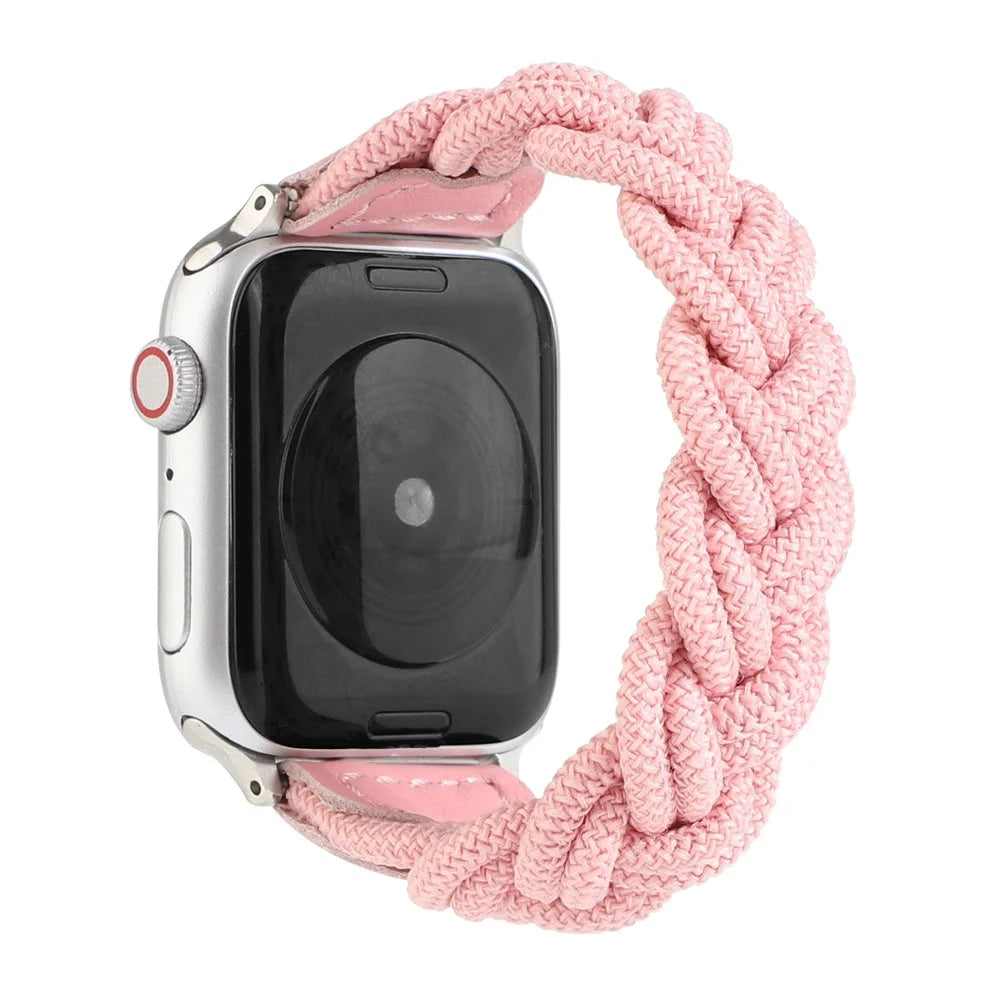 Elastic Woven Design Watch Band Replacement Watch Strap for Apple Watch Ultra 3 2 1 49mm / Series 11 10 46mm / 9 8 7 45mm / SE3 SE2 SE 6 5 4 44mm / 3 2 1 42mm - Pink - 1