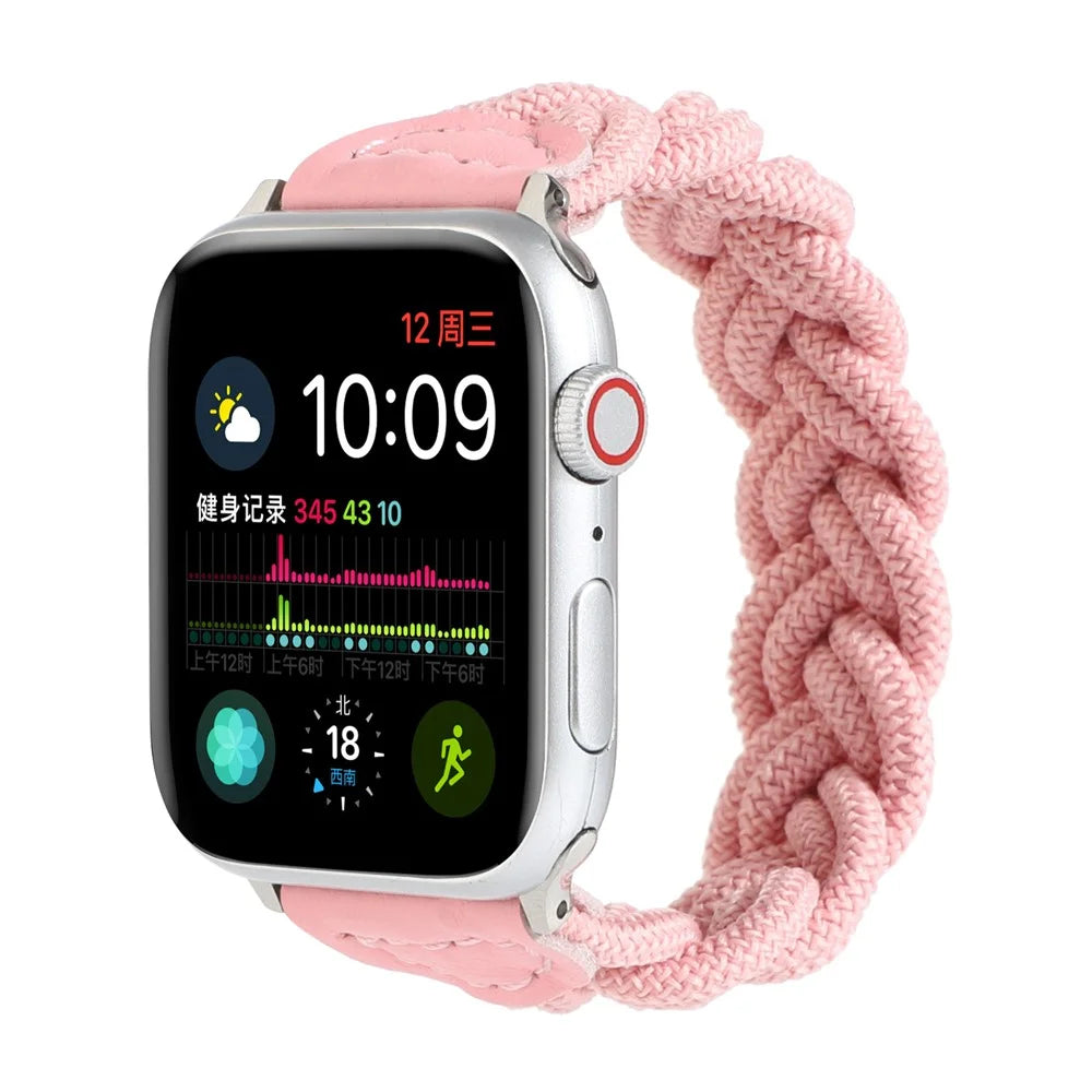 Elastic Woven Design Watch Band Replacement Watch Strap for Apple Watch Ultra 3 2 1 49mm / Series 11 10 46mm / 9 8 7 45mm / SE3 SE2 SE 6 5 4 44mm / 3 2 1 42mm - Pink - 2