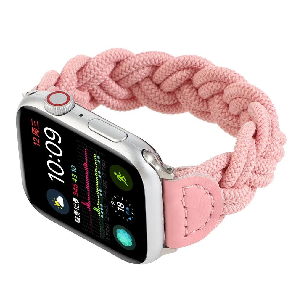 Elastic Woven Design Watch Band Replacement Watch Strap for Apple Watch Ultra 3 2 1 49mm / Series 11 10 46mm / 9 8 7 45mm / SE3 SE2 SE 6 5 4 44mm / 3 2 1 42mm - Pink - 3