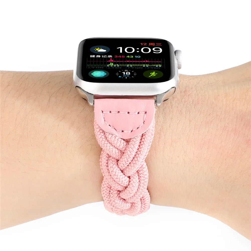 Elastic Woven Design Watch Band Replacement Watch Strap for Apple Watch Ultra 3 2 1 49mm / Series 11 10 46mm / 9 8 7 45mm / SE3 SE2 SE 6 5 4 44mm / 3 2 1 42mm - Pink - 5