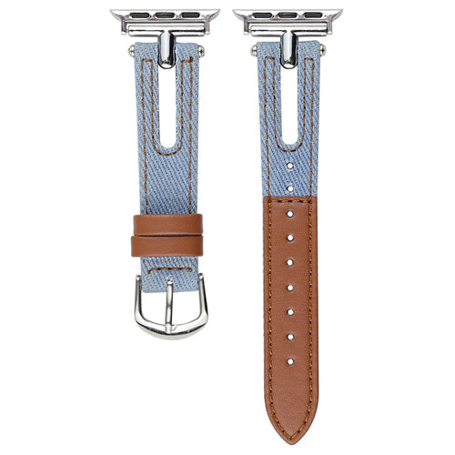 Denim+Leather Watch Strap for Apple Watch Ultra 3 2 1 49mm / Series 11 10 46mm / 9 8 7 45mm / SE3 SE2 SE 6 5 4 44mm / 3 2 1 42mm - Light Blue+Brown - 1
