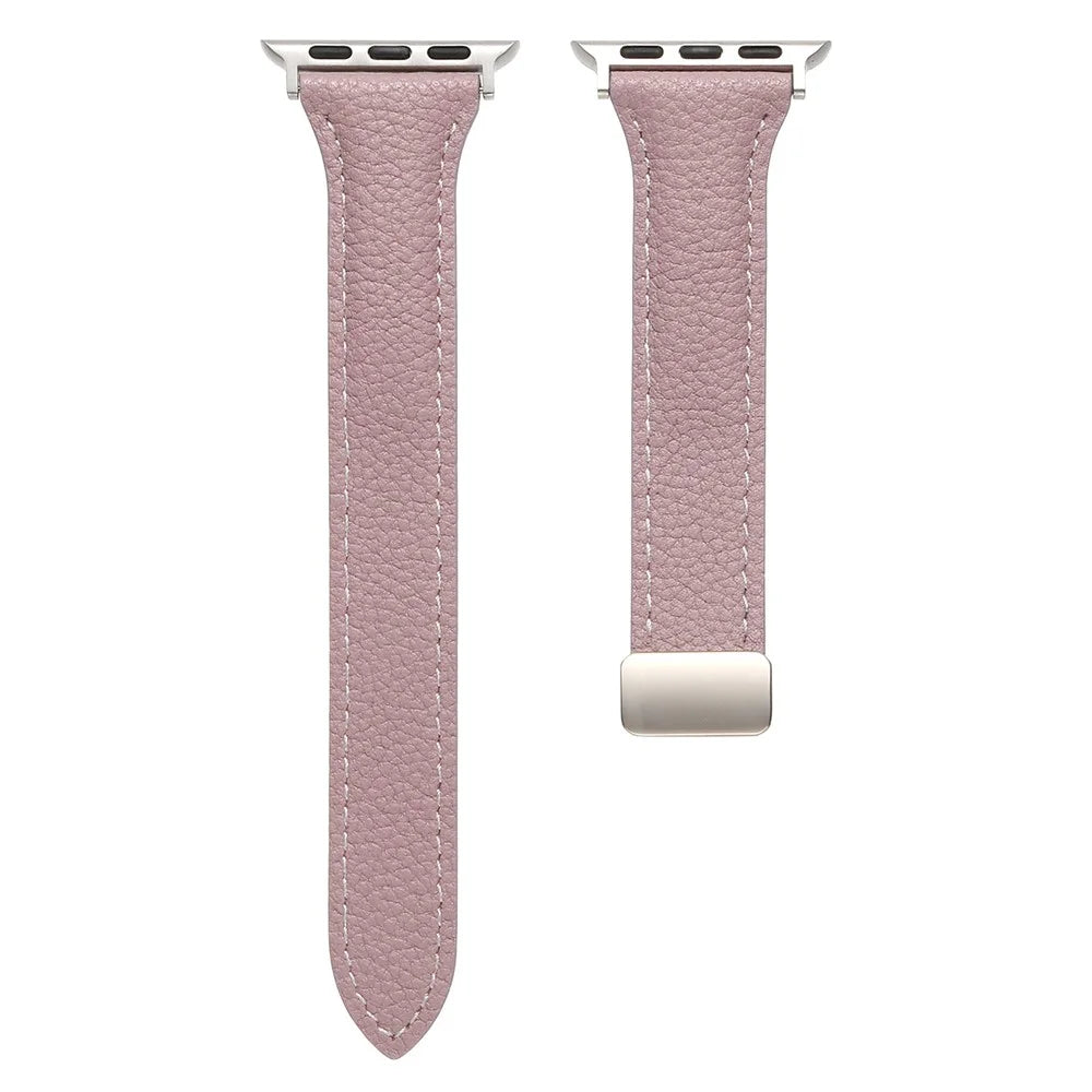 Leather Watch Band For Apple Watch Series 11 10 42mm / 9 8 7 41mm / SE3 SE2 SE 6 5 4 40mm / 3 2 1 38mm Litchi Texture Strap with Folding Buckle - Purple - 4