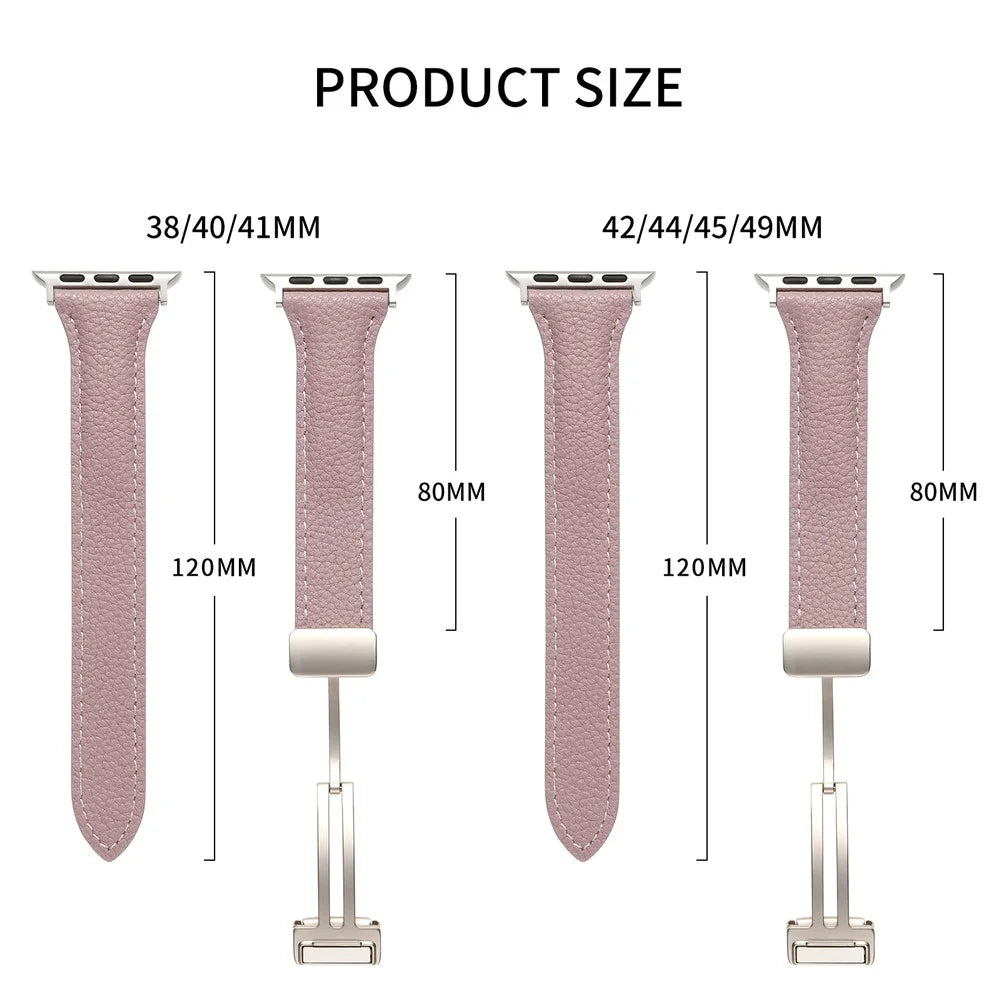 Leather Watch Band For Apple Watch Series 11 10 42mm / 9 8 7 41mm / SE3 SE2 SE 6 5 4 40mm / 3 2 1 38mm Litchi Texture Strap with Folding Buckle - Purple - 6