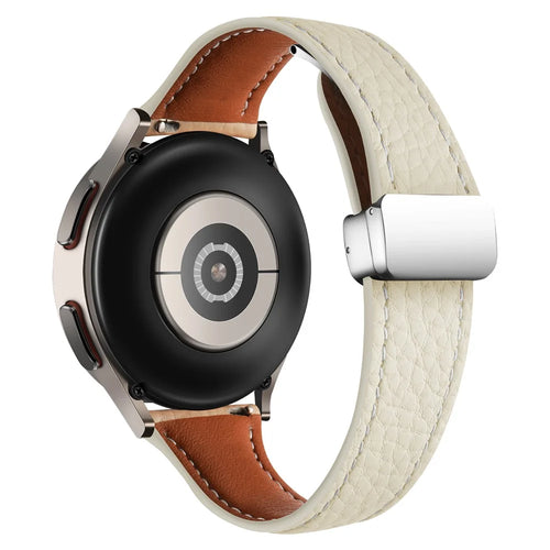 For Samsung Galaxy Watch6 / Watch6 Classic Leather Band 20mm Litchi Texture Strap with Folding Buckle - Beige - 1