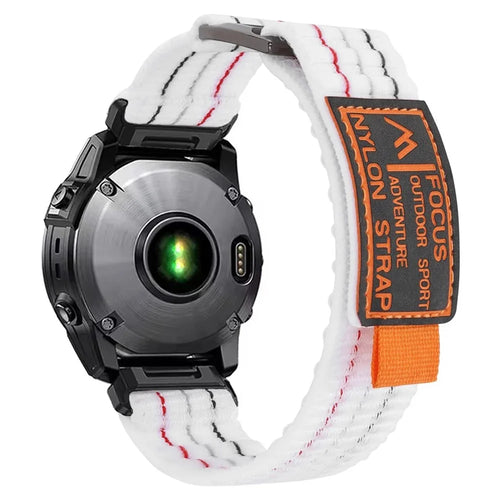 For Garmin Fenix 7 / Fenix 7 Pro 47mm Nylon Sport Band QuickFit 22mm Adjustable Replacement Strap - White - 1