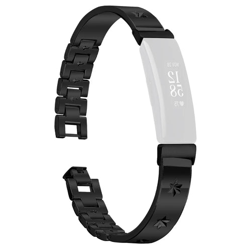For Fitbit Inspire / Inspire HR Replacement Strap Metal Watch Band Snowflake Pattern - Black - 1