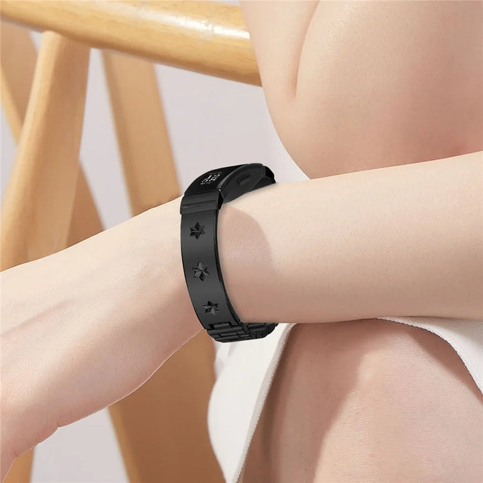 For Fitbit Inspire / Inspire HR Replacement Strap Metal Watch Band Snowflake Pattern - Black - 5