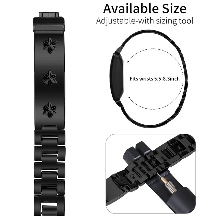 For Fitbit Inspire / Inspire HR Replacement Strap Metal Watch Band Snowflake Pattern - Black - 7