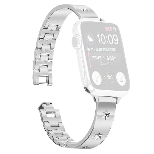 Replacement Strap for Apple Watch Series 11 10 42mm / 9 8 7 41mm / SE3 SE2 SE 6 5 4 40mm / 3 2 1 38mm Metal Watch Band Snowflake Pattern, Silver - 1