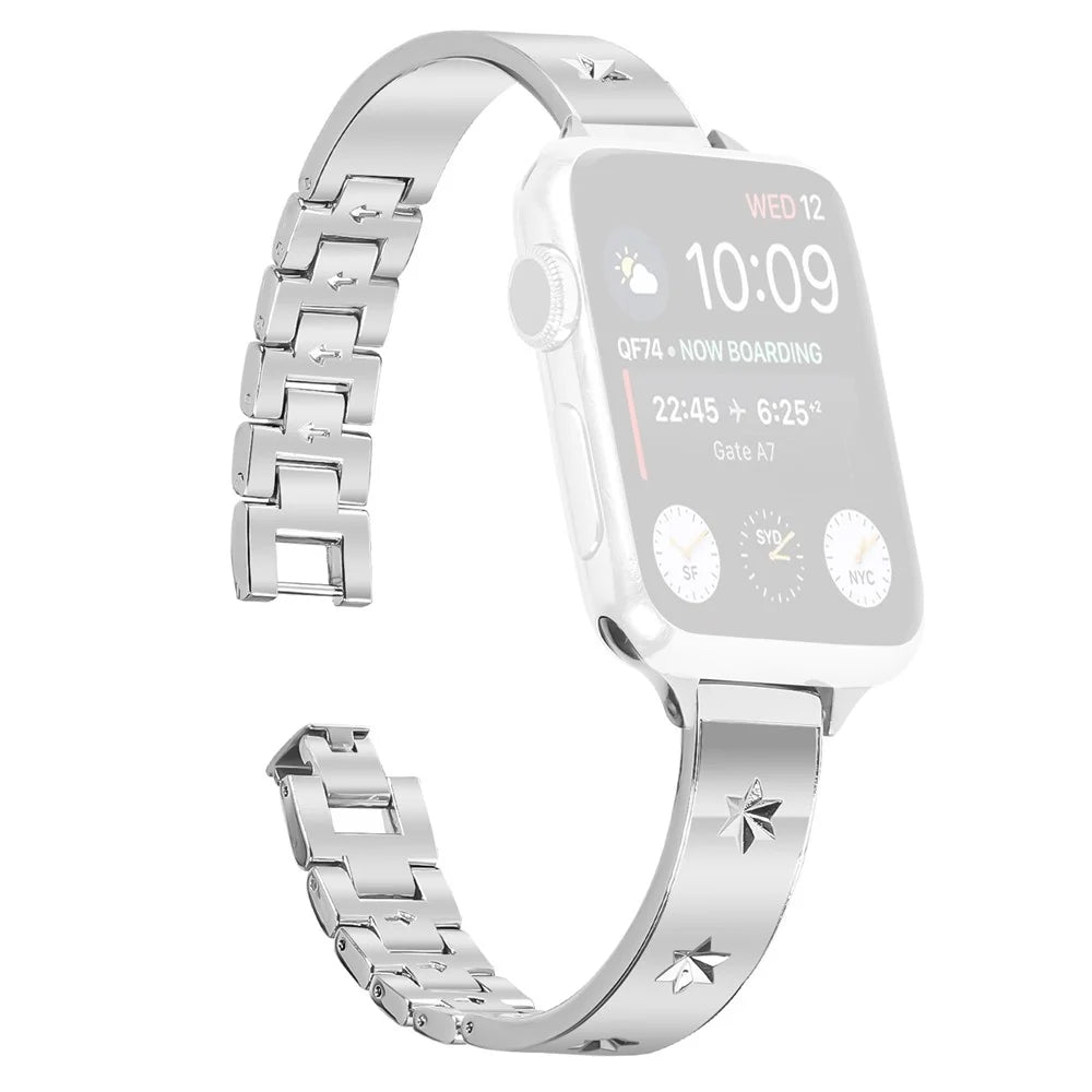 Replacement Strap for Apple Watch Ultra 3 2 1 49mm / Series 11 10 46mm / 9 8 7 45mm / SE3 SE2 SE 6 5 4 44mm / 3 2 1 42mm Metal Watch Band Snowflake Pattern, Silver - 1