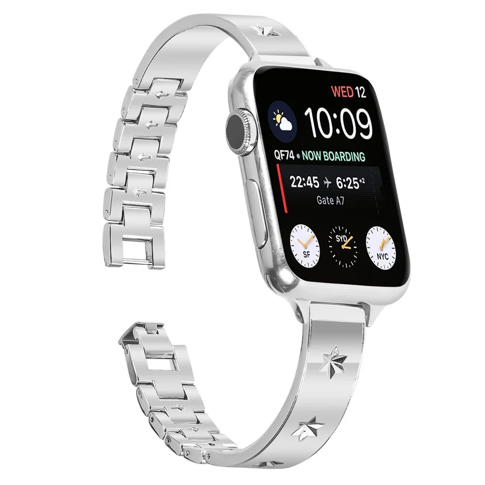 Replacement Strap for Apple Watch Ultra 3 2 1 49mm / Series 11 10 46mm / 9 8 7 45mm / SE3 SE2 SE 6 5 4 44mm / 3 2 1 42mm Metal Watch Band Snowflake Pattern, Silver - 2