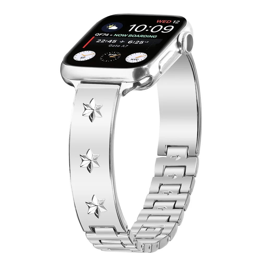 Replacement Strap for Apple Watch Ultra 3 2 1 49mm / Series 11 10 46mm / 9 8 7 45mm / SE3 SE2 SE 6 5 4 44mm / 3 2 1 42mm Metal Watch Band Snowflake Pattern, Silver - 3