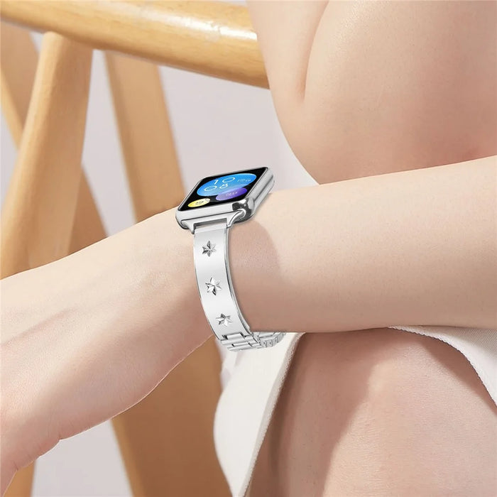 For Xiaomi Smart Band 10 Pro / 9 Pro / 8 Pro / Redmi Watch 6 / 5 / 4 Replacement Strap Metal Watch Band Snowflake Pattern, Silver - 5