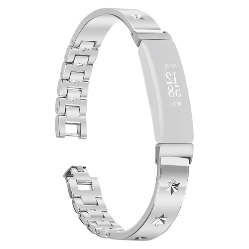 For Fitbit Inspire 2 Replacement Strap Metal Watch Band Snowflake Pattern, Silver - 1