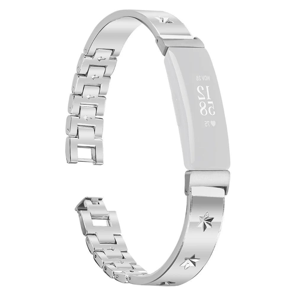 For Fitbit Inspire 2 Replacement Strap Metal Watch Band Snowflake Pattern, Silver - 1
