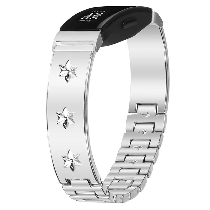 For Fitbit Inspire 2 Replacement Strap Metal Watch Band Snowflake Pattern, Silver - 3