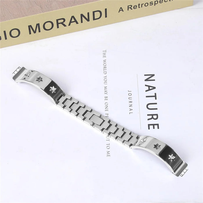 For Fitbit Inspire 2 Replacement Strap Metal Watch Band Snowflake Pattern, Silver - 6