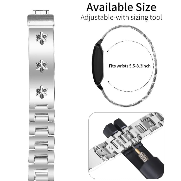 For Fitbit Inspire 2 Replacement Strap Metal Watch Band Snowflake Pattern, Silver - 7