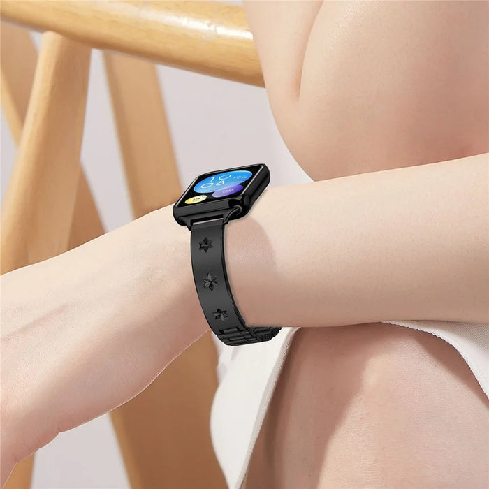 Replacement Strap for Xiaomi Smart Band 10 Pro / 9 Pro / 8 Pro / Redmi Watch 6 / 5 / 4 Metal Watch Band Snowflake Pattern - Black - 5