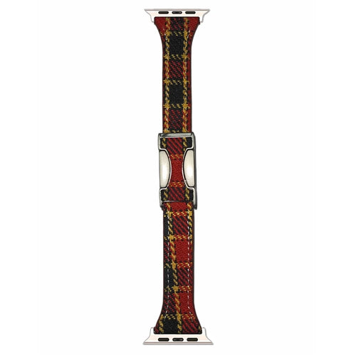 Wool Strap for Apple Watch Ultra 3 2 1 49mm / Series 11 10 46mm / 9 8 7 45mm / SE3 SE2 SE 6 5 4 44mm / 3 2 1 42mm Magnetic Buckle Plaid Texture - Red - 1