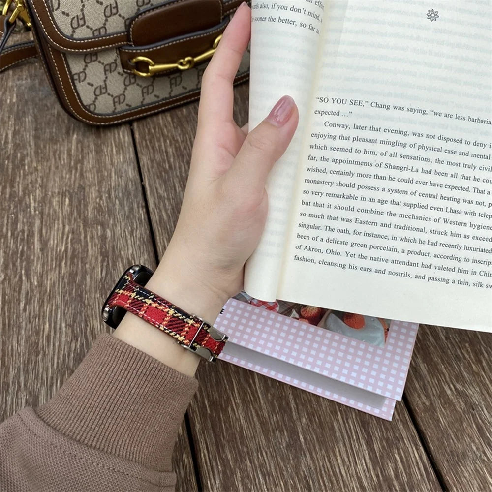 Wool Strap for Apple Watch Series 11 10 42mm / 9 8 7 41mm / SE3 SE2 SE 6 5 4 40mm / 3 2 1 38mm Magnetic Buckle Plaid Texture - Red - 4