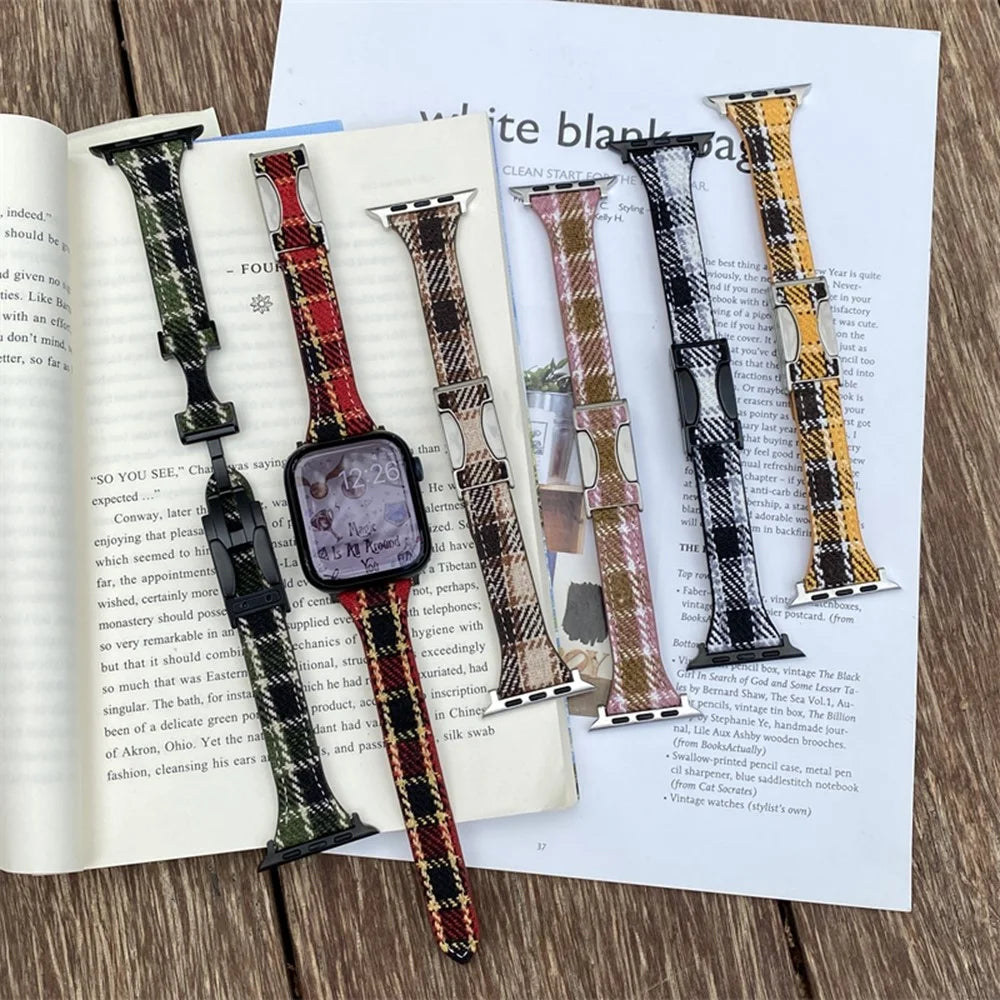 Wool Strap for Apple Watch Series 11 10 42mm / 9 8 7 41mm / SE3 SE2 SE 6 5 4 40mm / 3 2 1 38mm Magnetic Buckle Plaid Texture - Red - 7