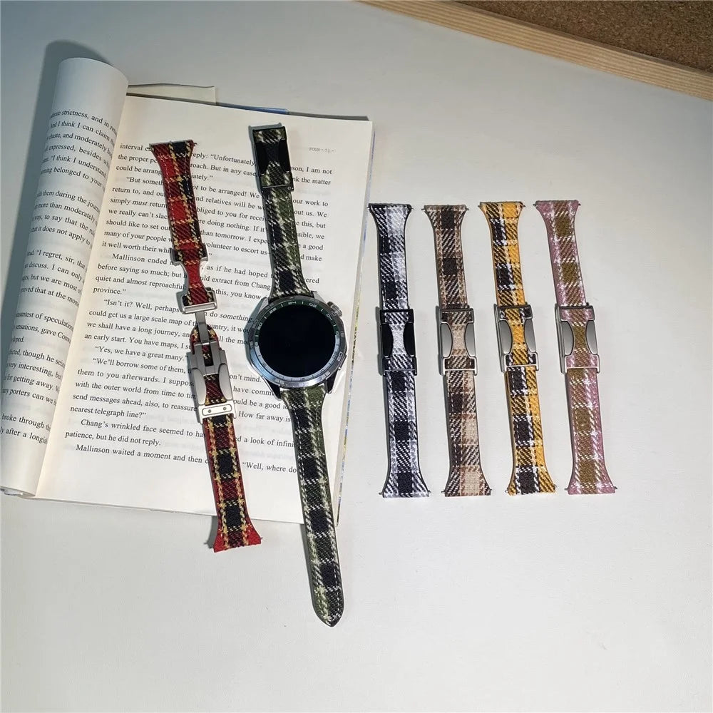 22mm Strap for Huawei Watch GT 5 46mm / Watch 4 Pro / Watch 4 Magnetic Buckle Plaid Texture Wool Band - Khaki - 7