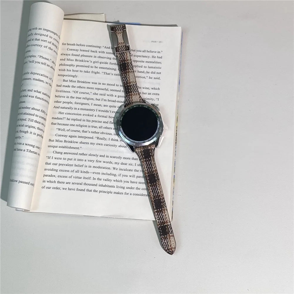For Huawei Watch GT 3 Pro 43mm / GT 3 42mm Universal 20mm Magnetic Buckle Plaid Texture Wool Watch Strap - Khaki - 4