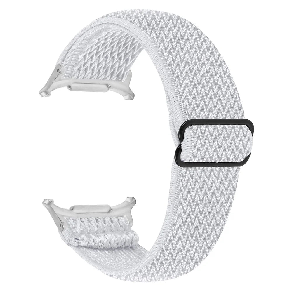 For Samsung Galaxy Watch Ultra2 47mm / Watch Ultra (2025) 47mm / Watch Ultra 47mm Nylon Watch Band Adjustable Elastic Wrist Strap with Silver Connector - White - 1