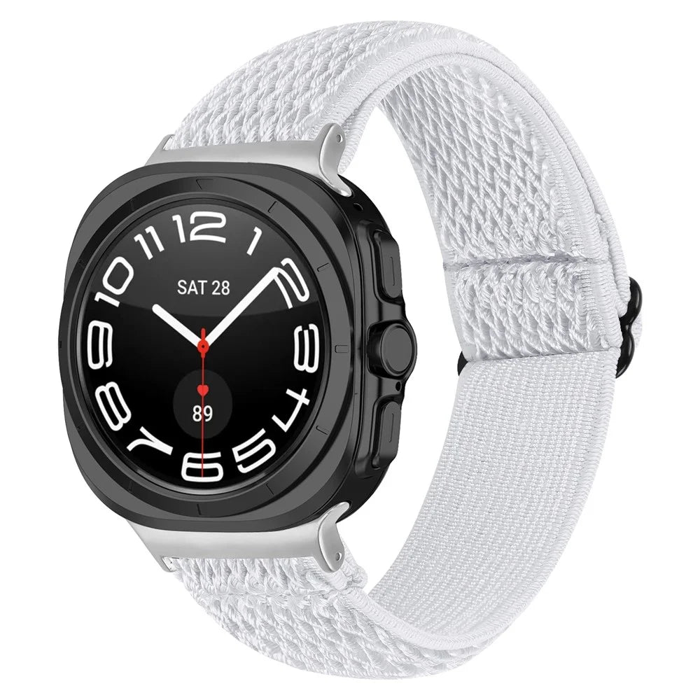 For Samsung Galaxy Watch Ultra2 47mm / Watch Ultra (2025) 47mm / Watch Ultra 47mm Nylon Watch Band Adjustable Elastic Wrist Strap with Silver Connector - White - 2