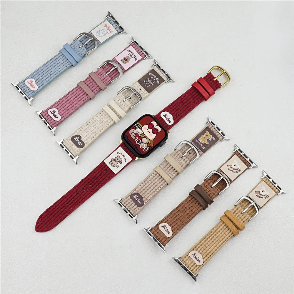 Waffle Texture Nylon Watch Band for Apple Watch Ultra 3 2 1 49mm / Series 11 10 46mm / 9 8 7 45mm / SE3 SE2 SE 6 5 4 44mm / 3 2 1 42mm - Beige - 3