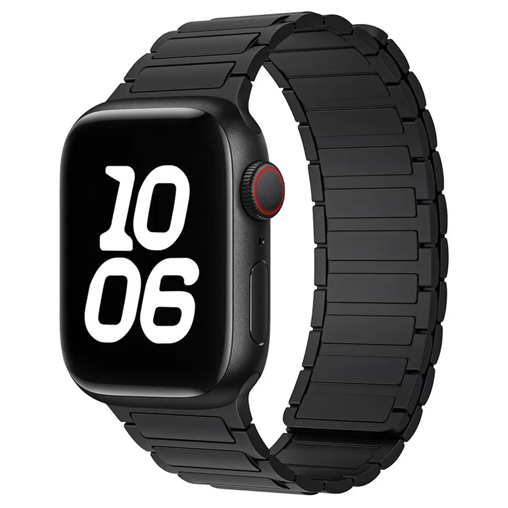 Magnetic Silicone Watch Band for Apple Watch Ultra 3 2 1 49mm / Series 11 10 46mm / 9 8 7 45mm / SE3 SE2 SE 6 5 4 44mm / 3 2 1 42mm Three-Bead Design - Black - 2
