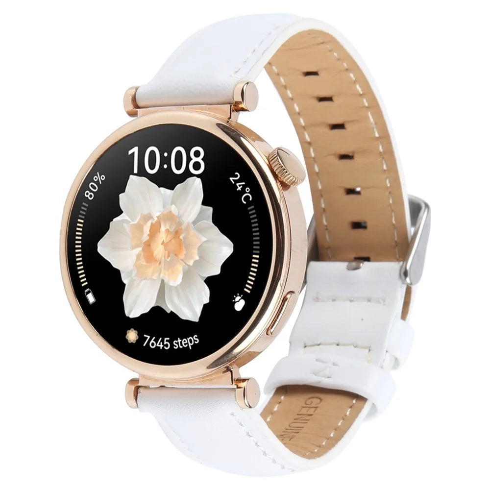 18mm Strap for Garmin Venu 3S / Forerunner 265S / Forerunner 255S / Venu 2S / Vivomove 3S Top Layer Cowhide Leather Watch Band - White - 2