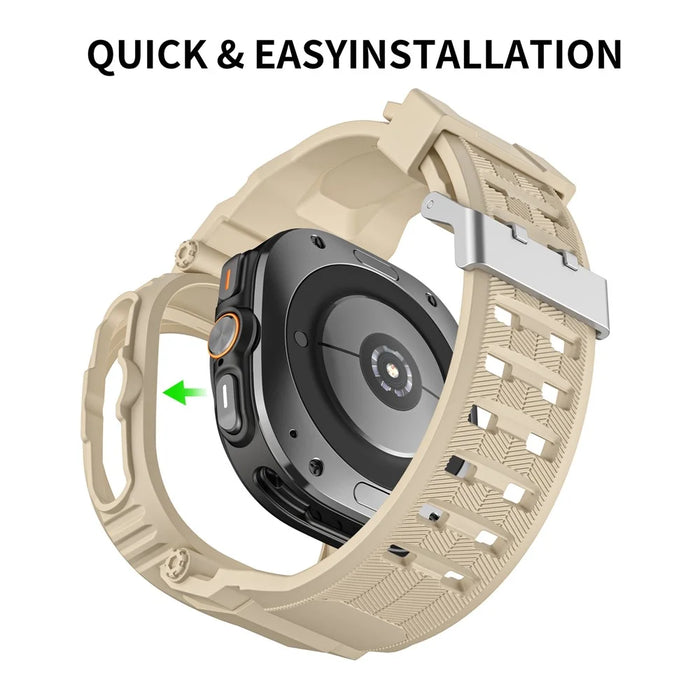 For Samsung Galaxy Watch Ultra 47mm Watch Strap TPU Band with PC Watch Case - Gold - 3
