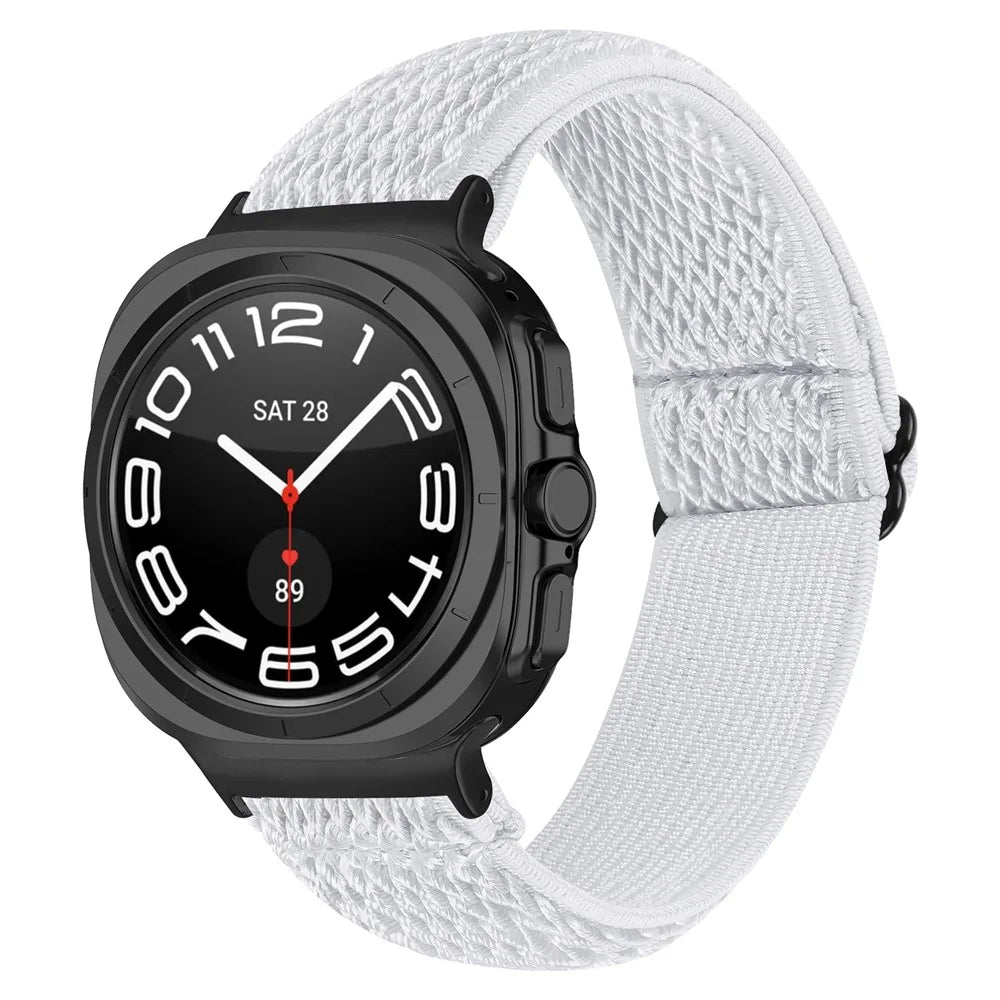 For Samsung Galaxy Watch Ultra2 47mm / Watch Ultra (2025) 47mm / Watch Ultra 47mm Watch Band with Black Connector Adjustable Elastic Wrist Strap - White - 2