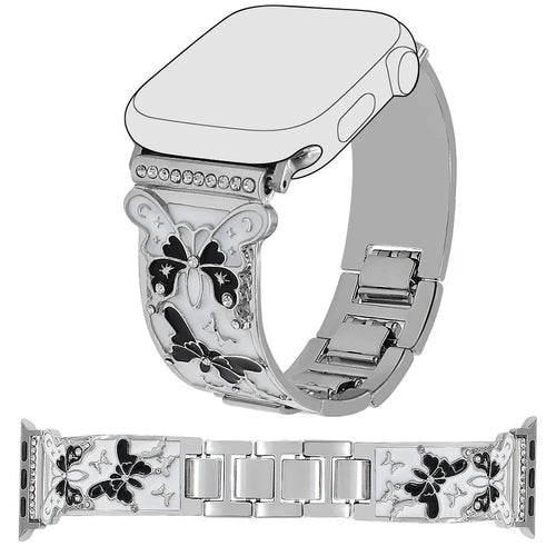 Watch Strap for Apple Watch Series 11 10 42mm / 9 8 7 41mm / SE3 SE2 SE 6 5 4 40mm / 3 2 1 38mm Enamel Butterfly Metal Band - Silver - 1