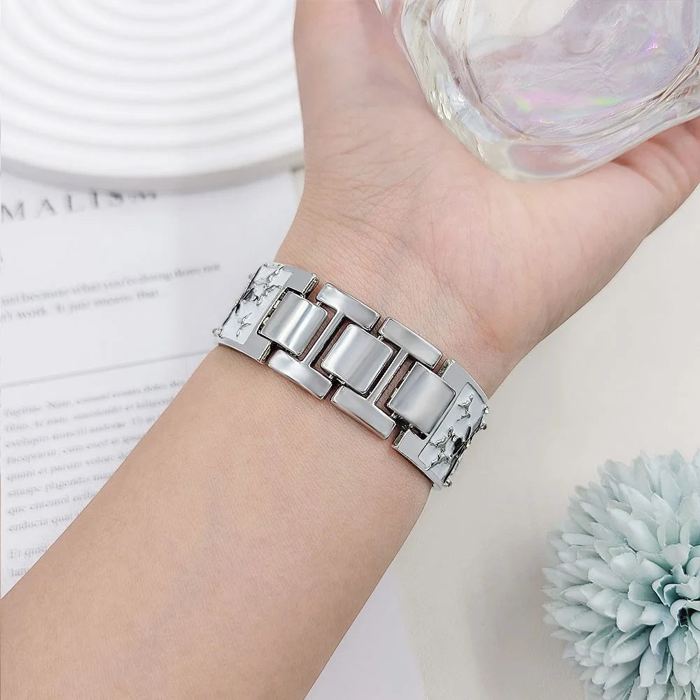 Watch Strap for Apple Watch Series 11 10 42mm / 9 8 7 41mm / SE3 SE2 SE 6 5 4 40mm / 3 2 1 38mm Enamel Butterfly Metal Band - Silver - 6