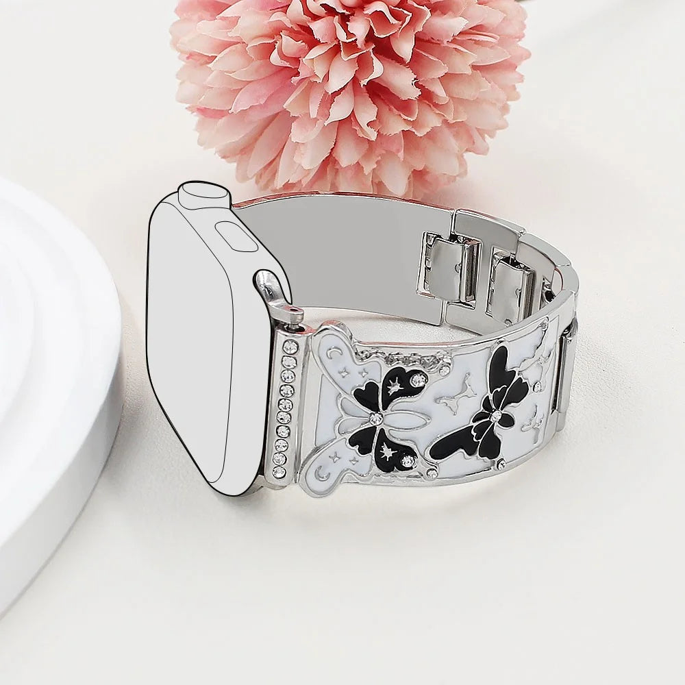 Watch Strap for Apple Watch Ultra 3 2 1 49mm / Series 11 10 46mm / 9 8 7 45mm / SE3 SE2 SE 6 5 4 44mm / 3 2 1 42mm Enamel Butterfly Metal Band - Silver - 4