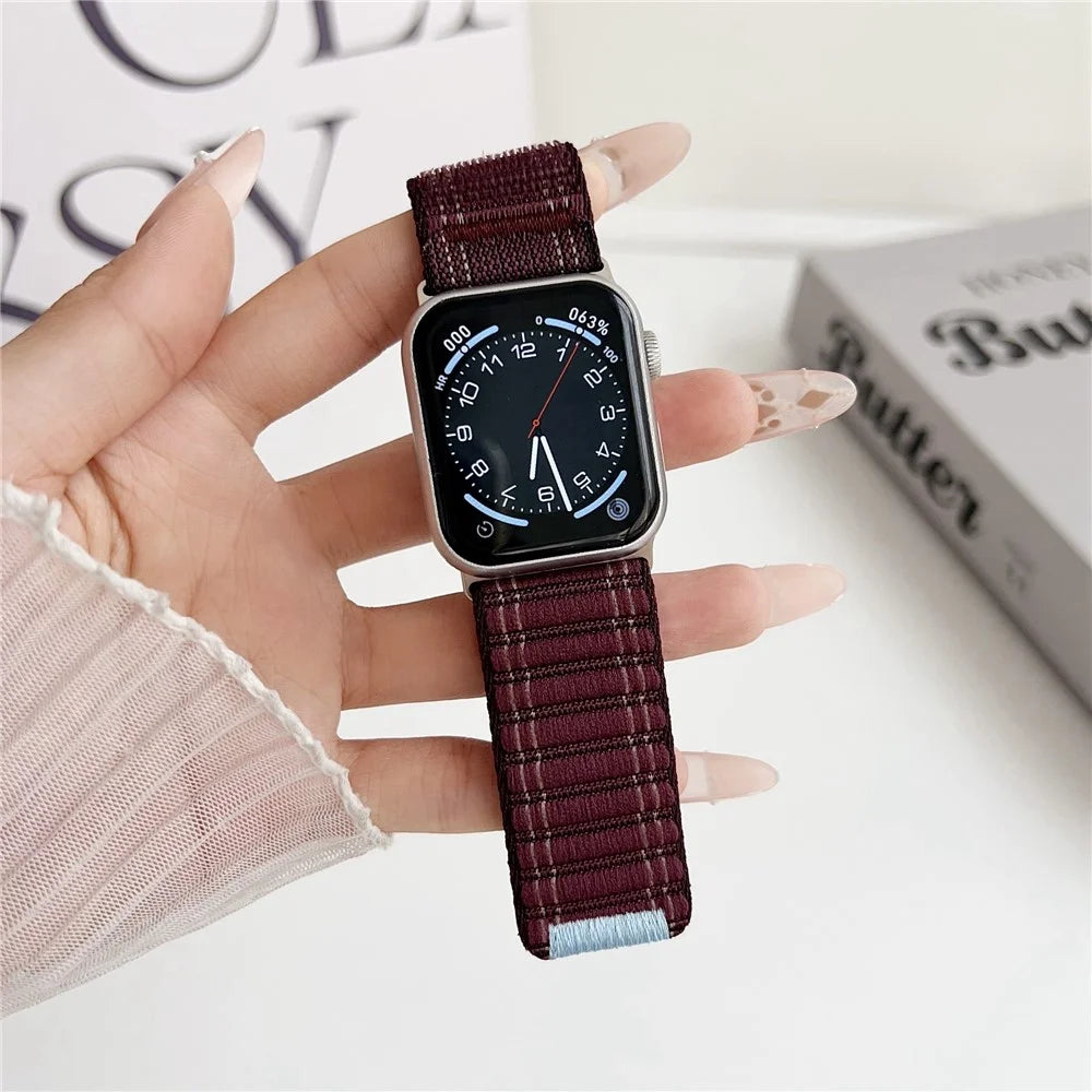 Nylon Strap for Apple Watch Series 11 10 42mm / 9 8 7 41mm / SE3 SE2 SE 6 5 4 40mm / 3 2 1 38mm Wave Texture Watch Band - Wine Red - 1