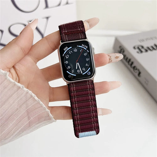 Nylon Strap for Apple Watch Series 11 10 42mm / 9 8 7 41mm / SE3 SE2 SE 6 5 4 40mm / 3 2 1 38mm Wave Texture Watch Band - Wine Red - 1