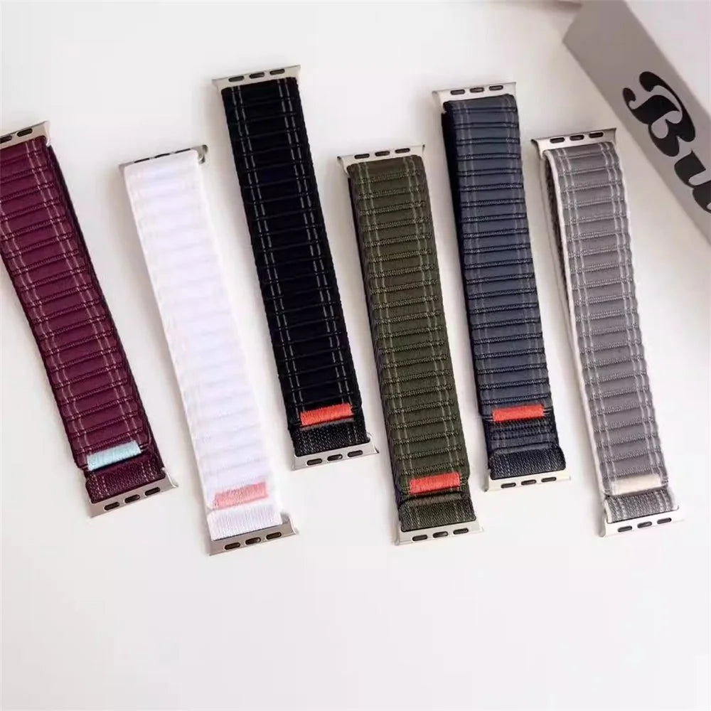 Nylon Strap for Apple Watch Ultra 3 2 1 49mm / Series 11 10 46mm / 9 8 7 45mm / SE3 SE2 SE 6 5 4 44mm / 3 2 1 42mm Wave Texture Watch Band - Wine Red - 3
