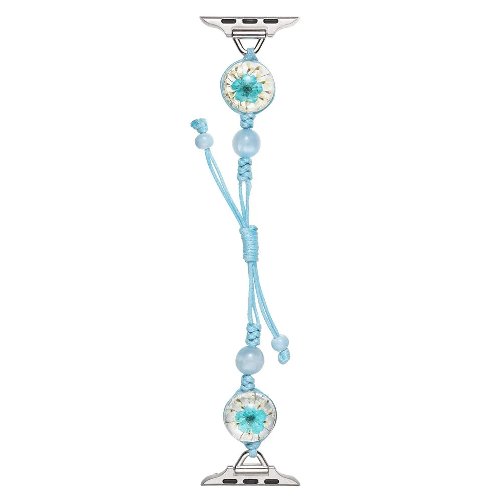 Watch Strap for Apple Watch Ultra 3 2 1 49mm / Series 11 10 46mm / 9 8 7 45mm / SE3 SE2 SE 6 5 4 44mm / 3 2 1 42mm Crystal Flower Sliding Nylon Band - Blue - 1