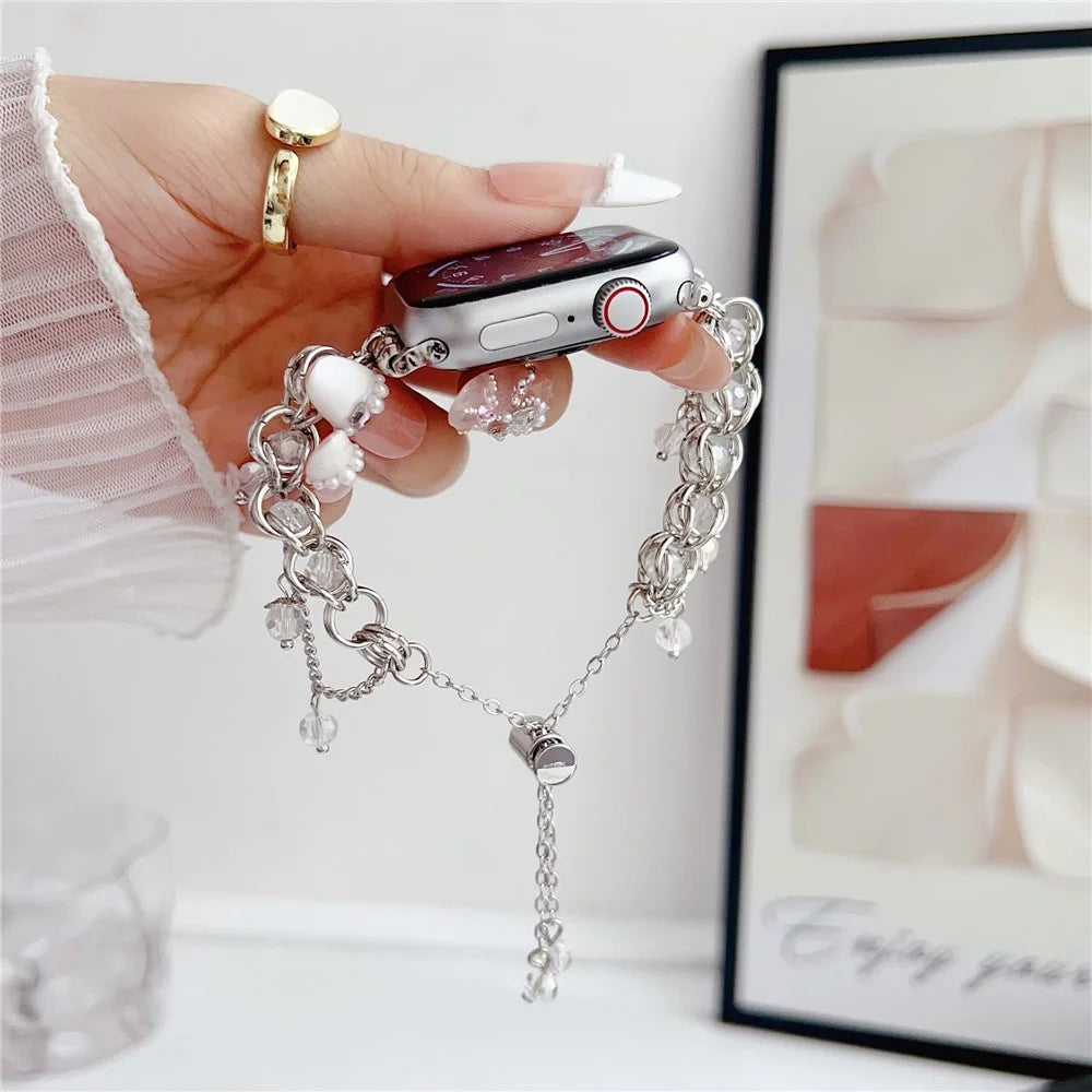Crystal Beads Strap for Apple Watch Series 11 10 42mm / 9 8 7 41mm / SE3 SE2 SE 6 5 4 40mm / 3 2 1 38mm Sliding Bracelet - Silver - 1