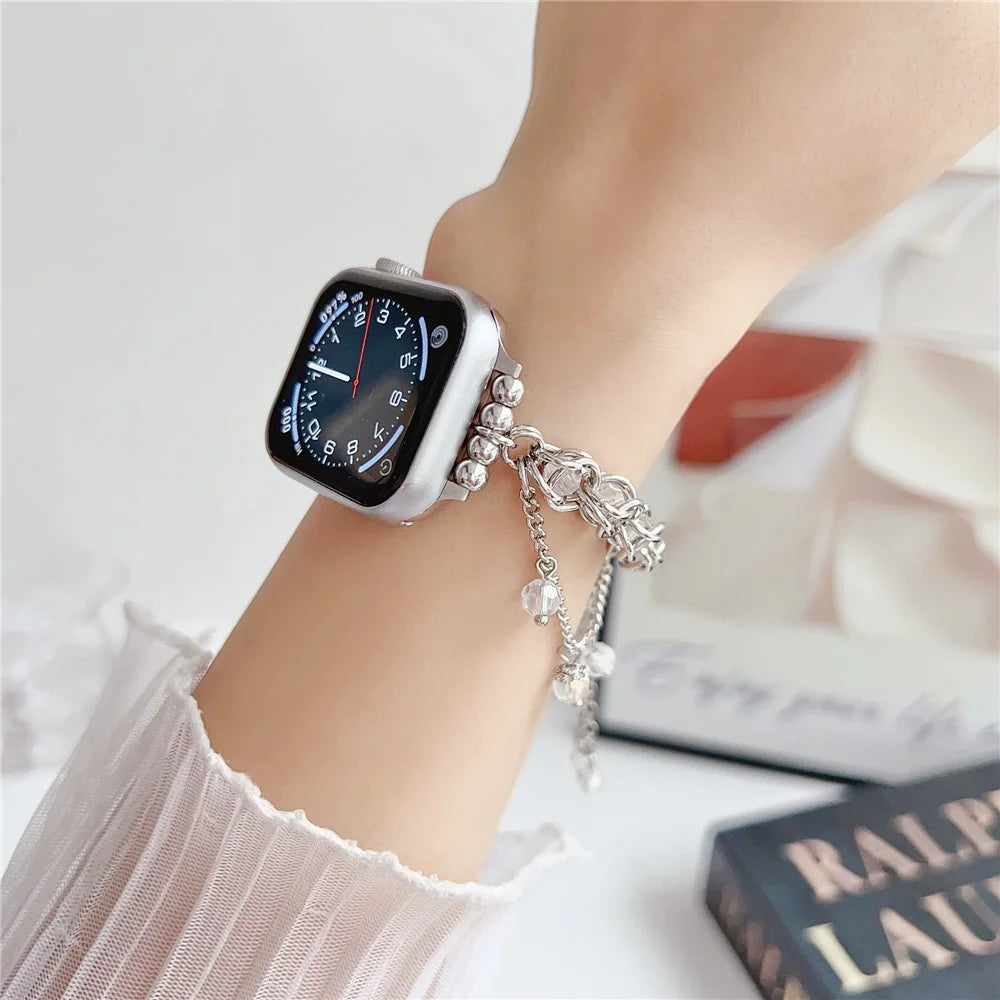 Crystal Beads Strap for Apple Watch Series 11 10 42mm / 9 8 7 41mm / SE3 SE2 SE 6 5 4 40mm / 3 2 1 38mm Sliding Bracelet - Silver - 3