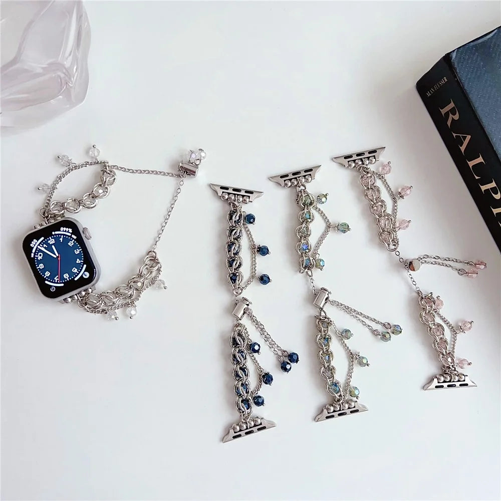 Crystal Beads Strap for Apple Watch Series 11 10 42mm / 9 8 7 41mm / SE3 SE2 SE 6 5 4 40mm / 3 2 1 38mm Sliding Bracelet - Silver - 4
