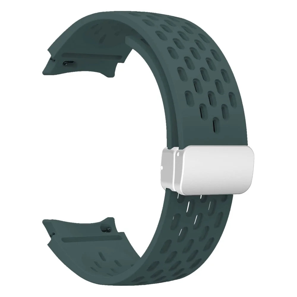 Silicone Strap for Samsung Galaxy Watch7 / Watch6 / Watch 5 44mm 40mm Wrist Strap with Silver Magnetic Buckle - Midnight Green - 2