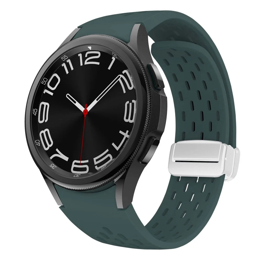 Silicone Strap for Samsung Galaxy Watch7 / Watch6 / Watch 5 44mm 40mm Wrist Strap with Silver Magnetic Buckle - Midnight Green - 3