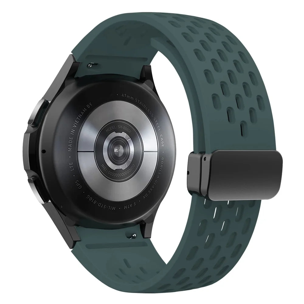 Silicone Strap for Samsung Galaxy Watch7 / Watch6 / Watch 5 44mm 40mm Wrist Strap with Black Magnetic Buckle - Midnight Green - 1